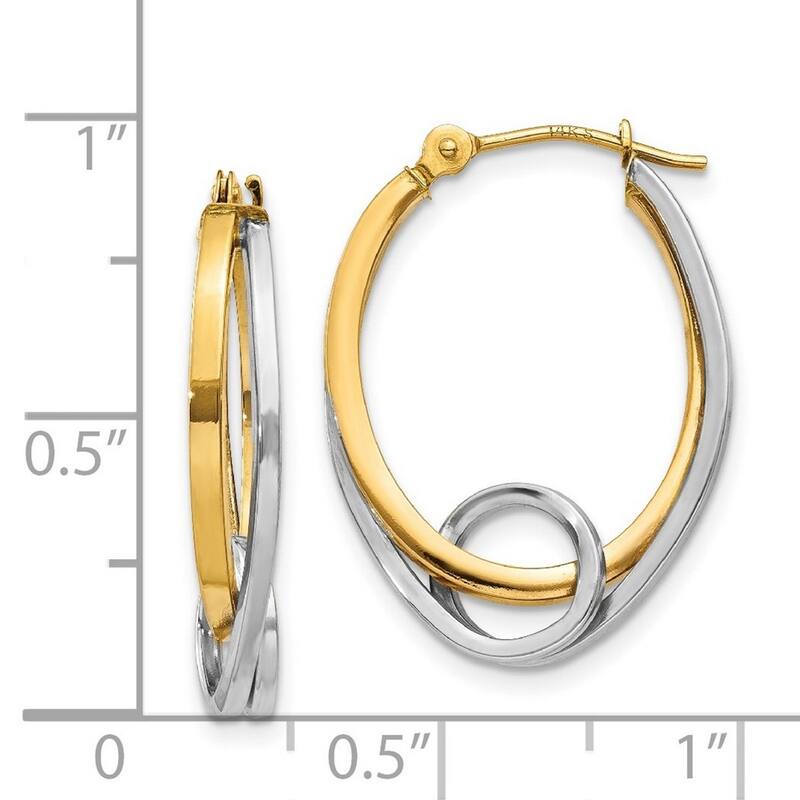 Curata 14k Two Tone Gold Polished Oval Hoops Loop Earrings 14x5mm