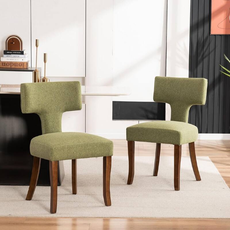 Upholstered Mordern Design T Back Dining Side Chair- Set of 2 - Set of 2 - Green