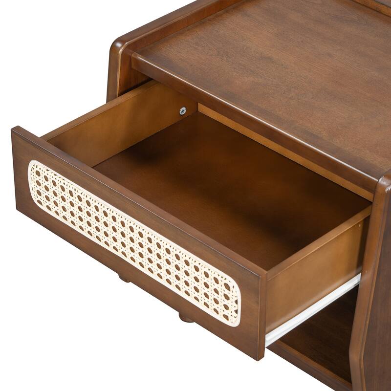 Christopher Knight Home - Zessia Retro 19" Wood Nightstand with Woven Drawer and Open Shelf, Set of 2