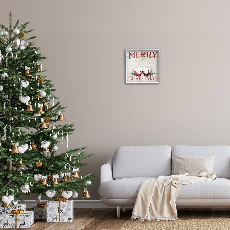 Stupell Merry Christmas Holiday Phrase Gnomes Under Mistletoe Framed Wall Art,12x12