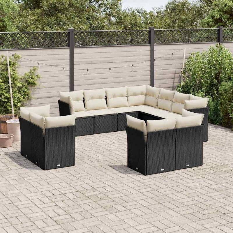 vidaXL Garden Sofa Set Black - Black and cream Large Without table