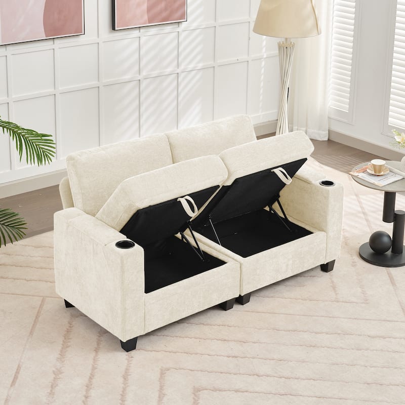 Chenille Storage Sofa, Multi-functional Loveseat