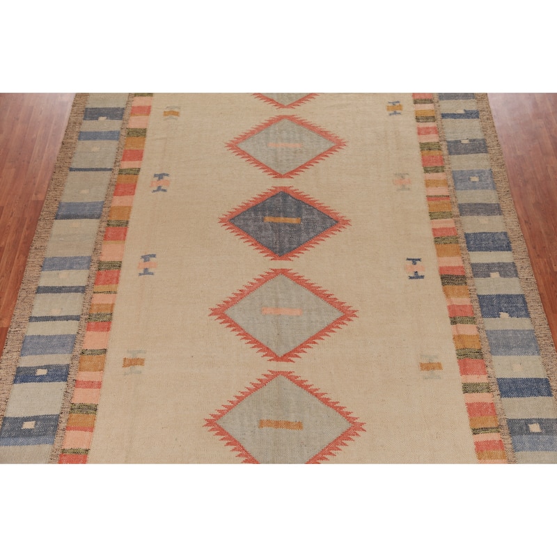 Hand Woven Oriental 100% Jute Carpet Southwestern Modern Beige & Ivories Kilim Area Rug - 13' 3'' X 10' 3''