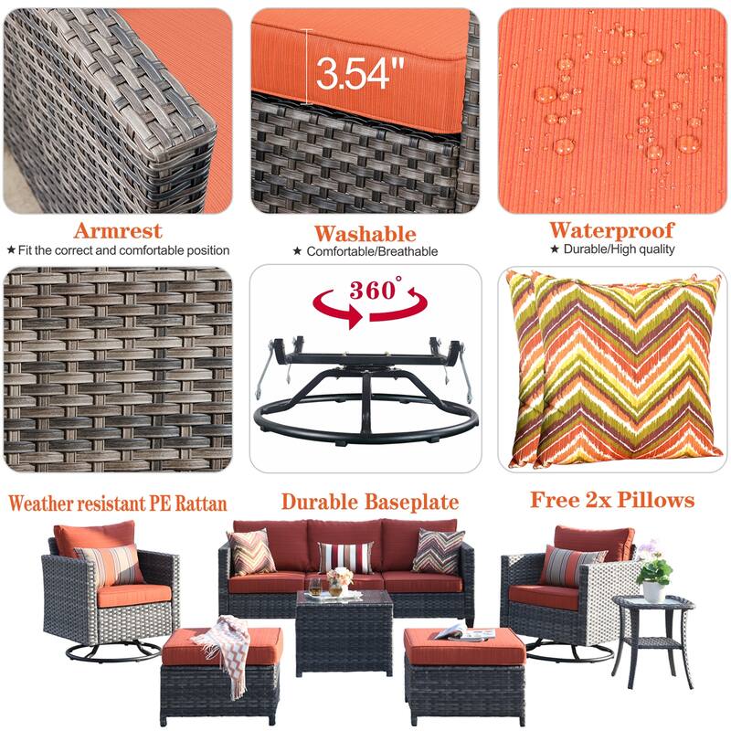 OVIOS 7-piece Patio Furniture Wicker Set with Swivel Rocking Chairs