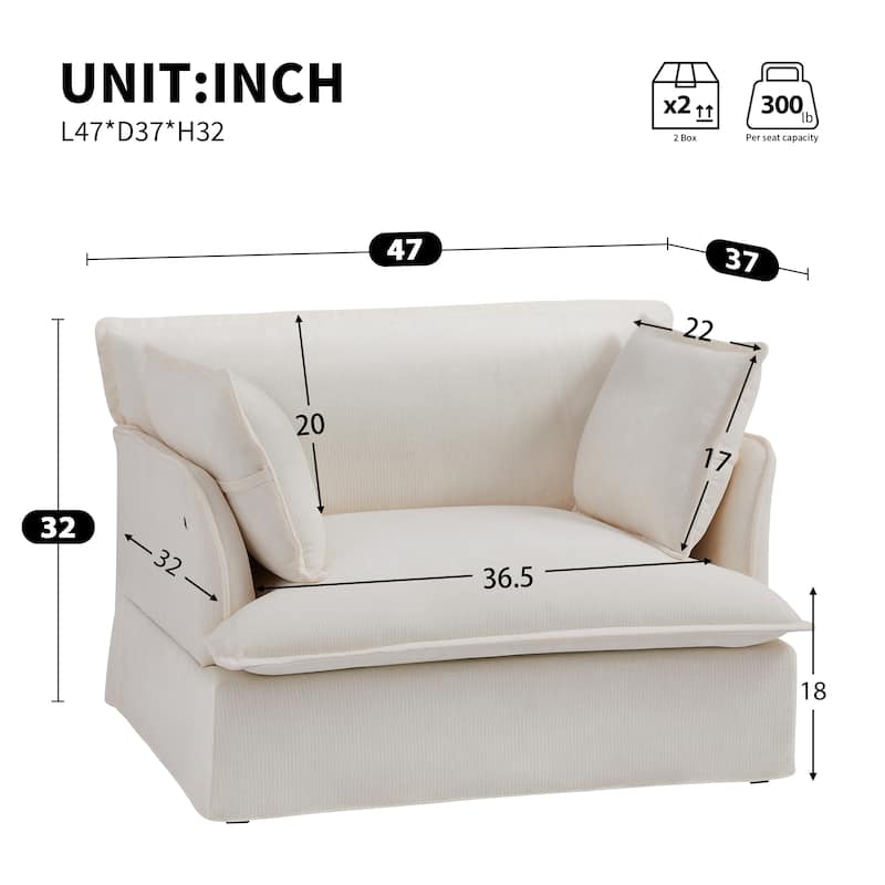 47.2" Oversized Single Sofa Chair Accent Chair with Charging Ports, Chenille Armchair Lounge Chair for Living Room Apartment