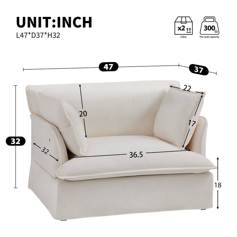 Roomfitters 47.2" Oversized Accent Chair, Chenille Armchair with Deep Wide Seat, Throw Pillows, Modern Lounge Sofa