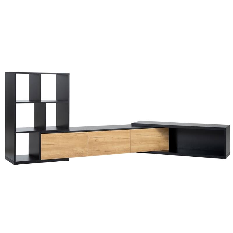 Extendable TV Stand with 3 Tier Bookshelves for TVs up to 110'', Adjustable Entertainment Center with Cabinets.