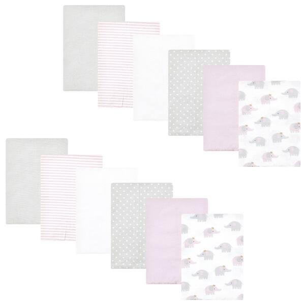 slide 1 of 1, Hudson Baby Infant Girl Cotton Flannel Burp Cloths Bundle, Lilac Elephants, One Size - Lilac Elephants - One Size One Size - Lilac Elephants