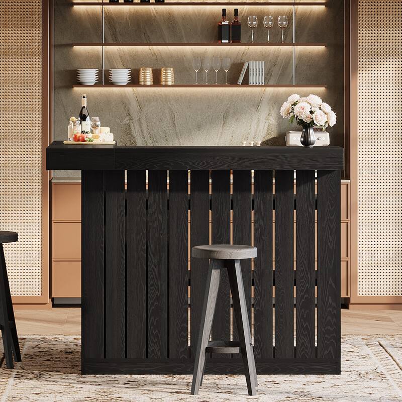 Home Bar Unit, Corner Liquor Bar Table with Storage Shelves & Wine Glass Holder, Pub Reception Accent Cabinet Desk