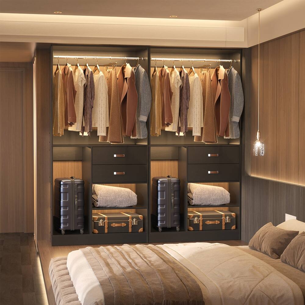 Navada Set of 2 Freestanding Closet Organizer with Hanging Rods and Drawers, Closet System for Walk-in Closet