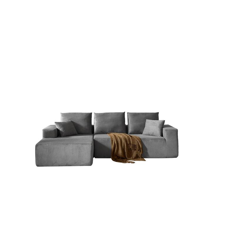 Modular Sectional Sofa with L Shape Chaise Lounge, Corduroy Upholstered 3 Seater Sofa, Deep Seat Cloud Sofa with Pillows