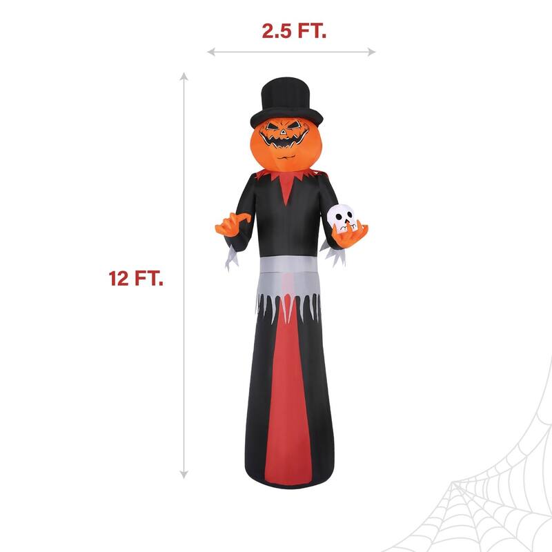 Haunted Hill Farm 12-Ft. Tall Pre-lit Inflatable Jack-O-Lantern Man with Top Hat and Skull