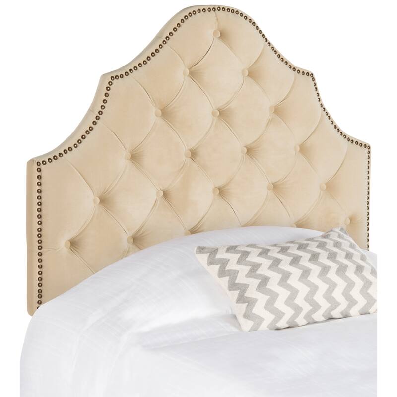 SAFAVIEH Trish Grey Upholstered Tufted Headboard - Silver Nailhead (Twin)