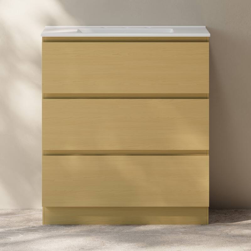 Liberte 30" Freestanding Bathroom Vanity In Natural Oak With 3-Hole Widespread Sink Top - 30