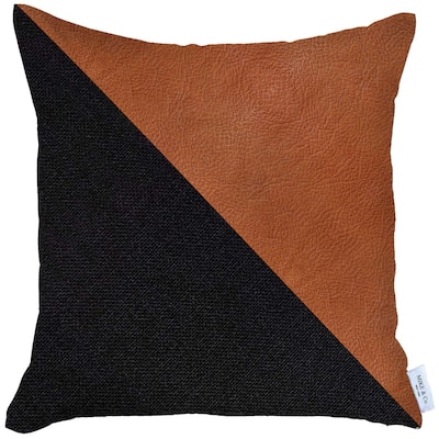 HomeRoots 18" X 18" Brown And Black Geometric Zippered Handmade Polyester Throw Pillow Cover
