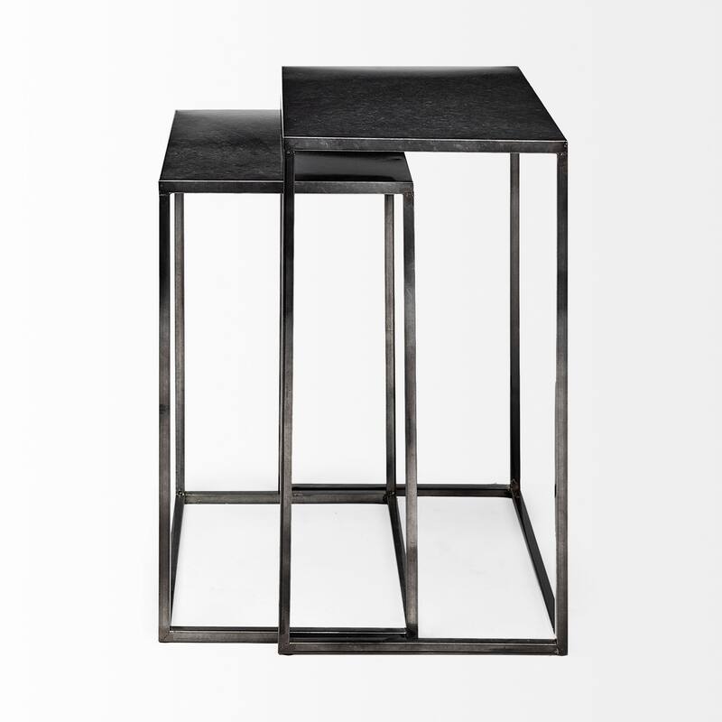 Kasey Galvanized Black Metal Nesting Accent Tables (Set of 2) - 17.7L x 12.6W x 24.4H