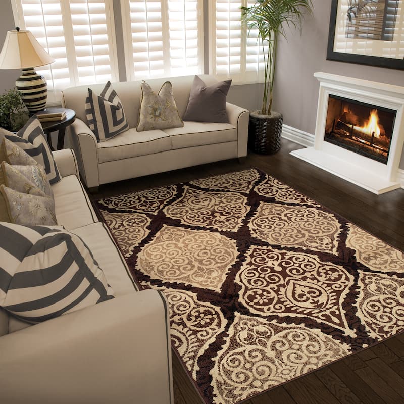 Superior Amherst Traditional Oriental Medallion Area Rug Collection - 4' x 6' - Mocha