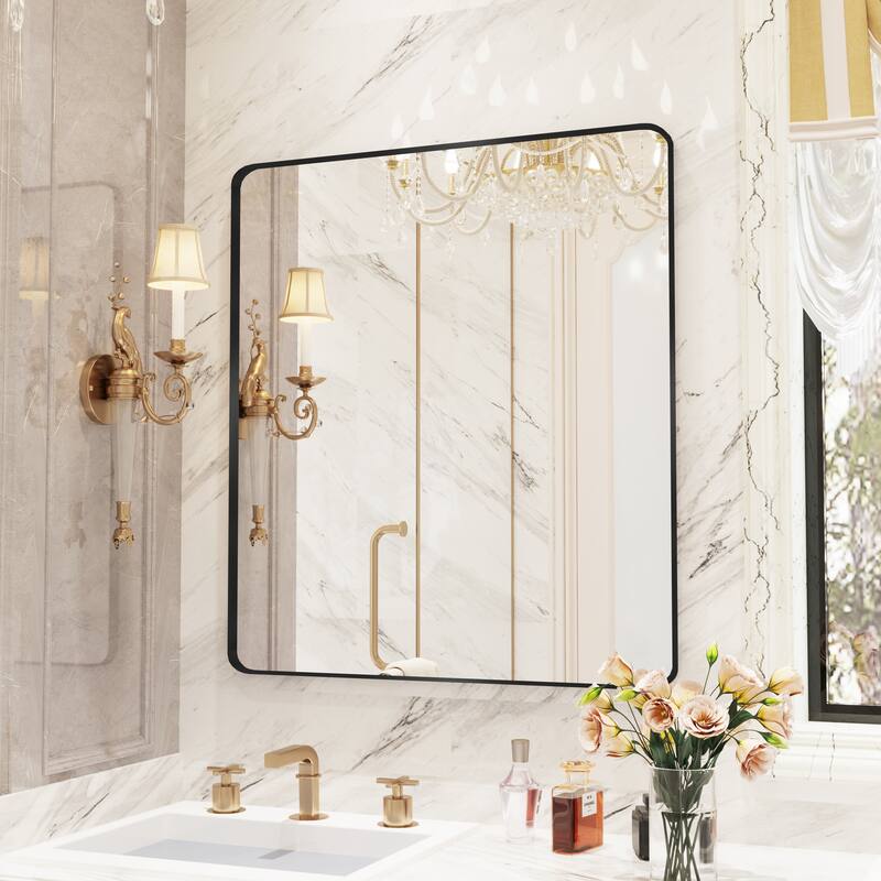 QuivaraView Rectangular Aluminum Framed Bathroom Vanity Mirror - 32" x 36" - Black