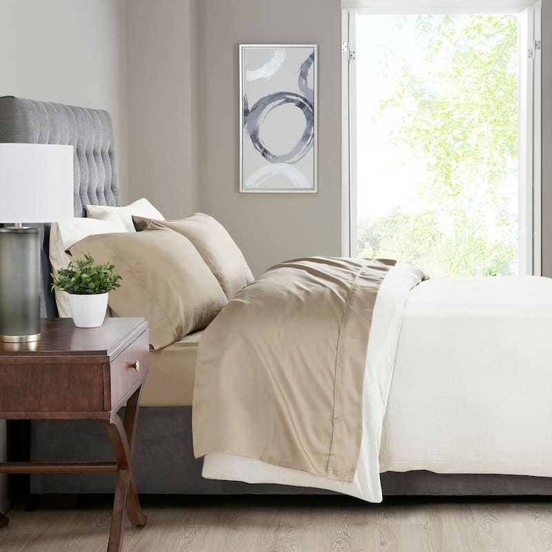 Madison Park 525 Thread Count Cotton Blend Sheet Set - Full - Khaki