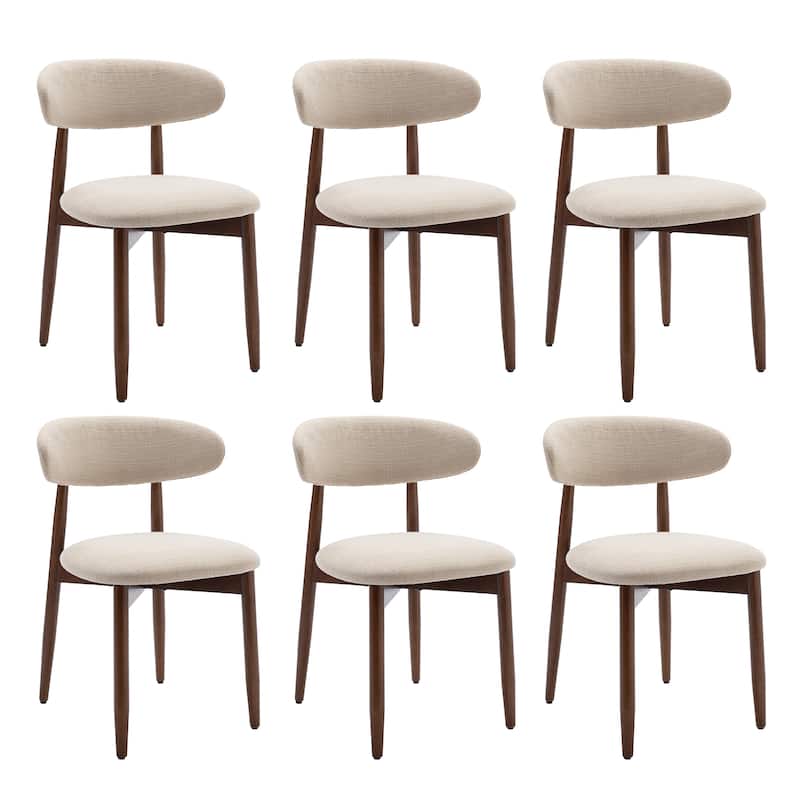 Modern Farmhouse Wooden Dining Chairs (Set of 2/4/6) – Upholstered Fabric Side Chairs with Floor Protectors - Beige - Set of 6
