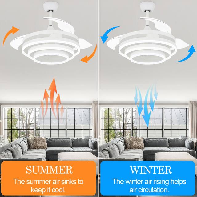 Oaks Aura 42in. LED DIY Shape Retractable Modern Ceiling Fan With Lights, 6-Speed Latest DC Motor Remote Control Ceiling Fan