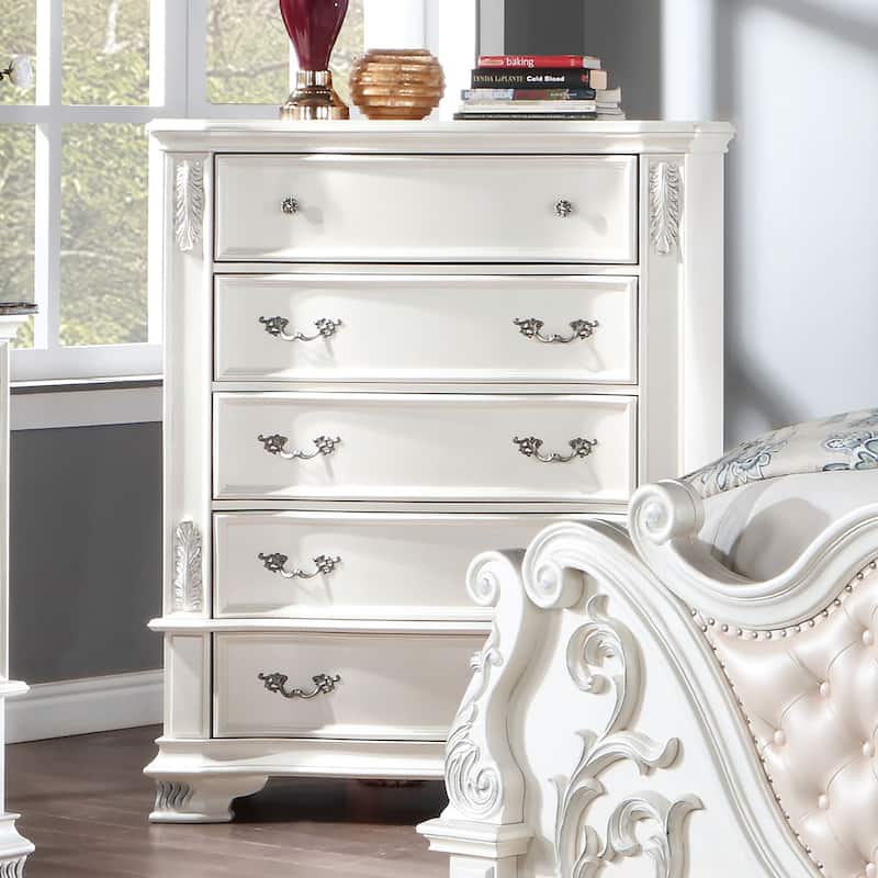 Furniture of America Wrea Traditional Wood 5-Drawer Tall Dresser - Pearl White