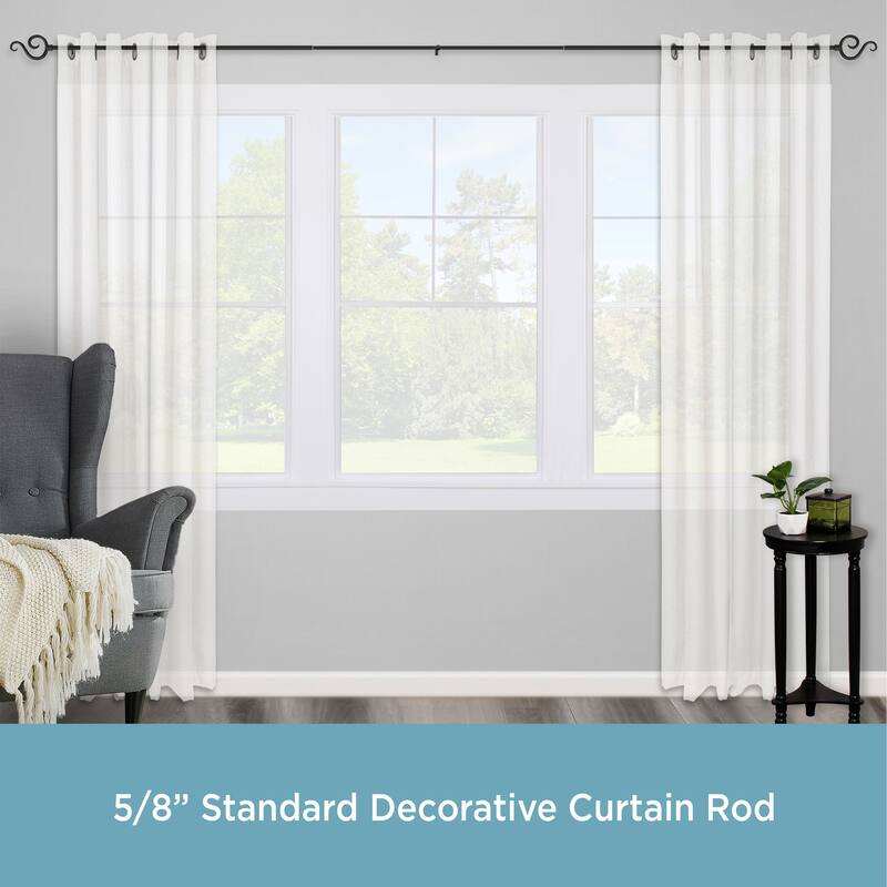 Kenney® Scroll Hook 5/8" Standard Decorative Window Curtain Rod, 28-48", Black