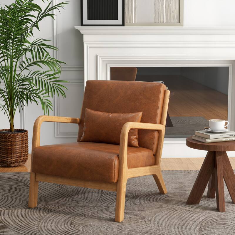 Mid-Century Modern Upholstered Accent Chair with Wood Frame