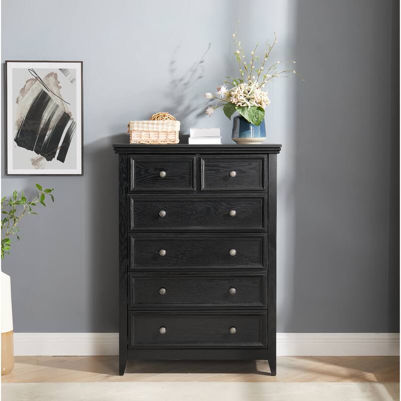 Sleek Black 6-Drawer Dresser, Farmhouse Closet Organizer for Home