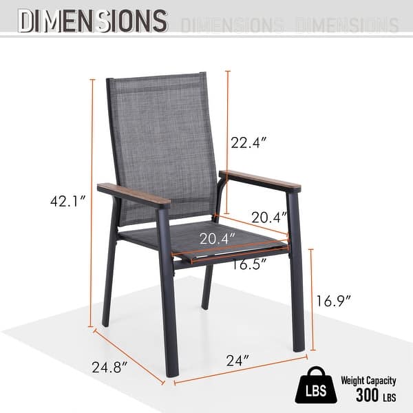 MAISON ARTS 7-Piece Outdoor Patio Dining Set, 1 Rectangle Table with a 1.57 Umbrella Hole & 6 Stackable Textilene Chairs