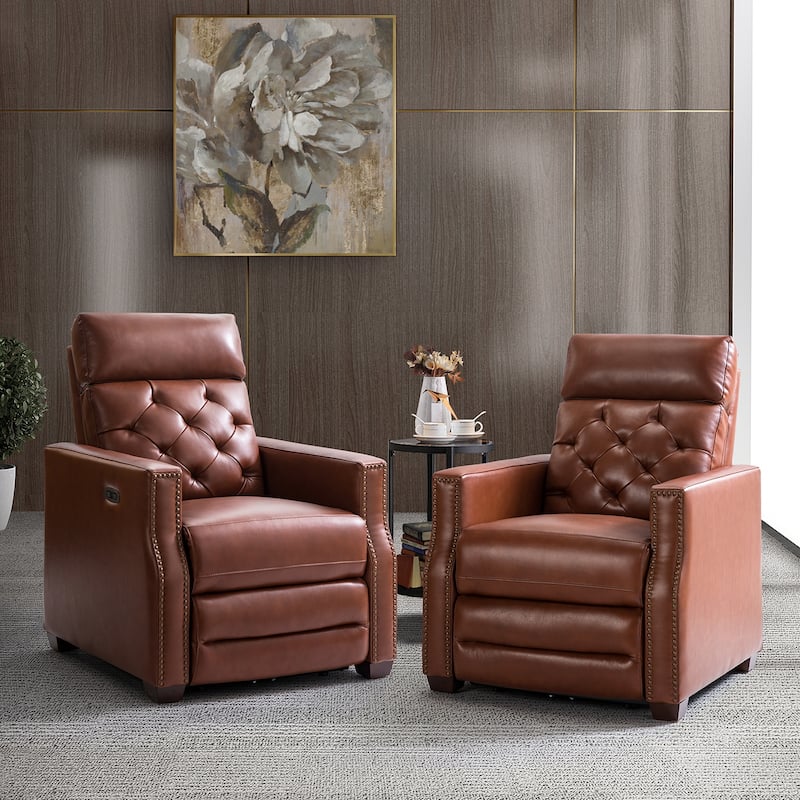 Alina 31.50"Wide Genuine Leather Power Recliner with USB Port, Set of 2