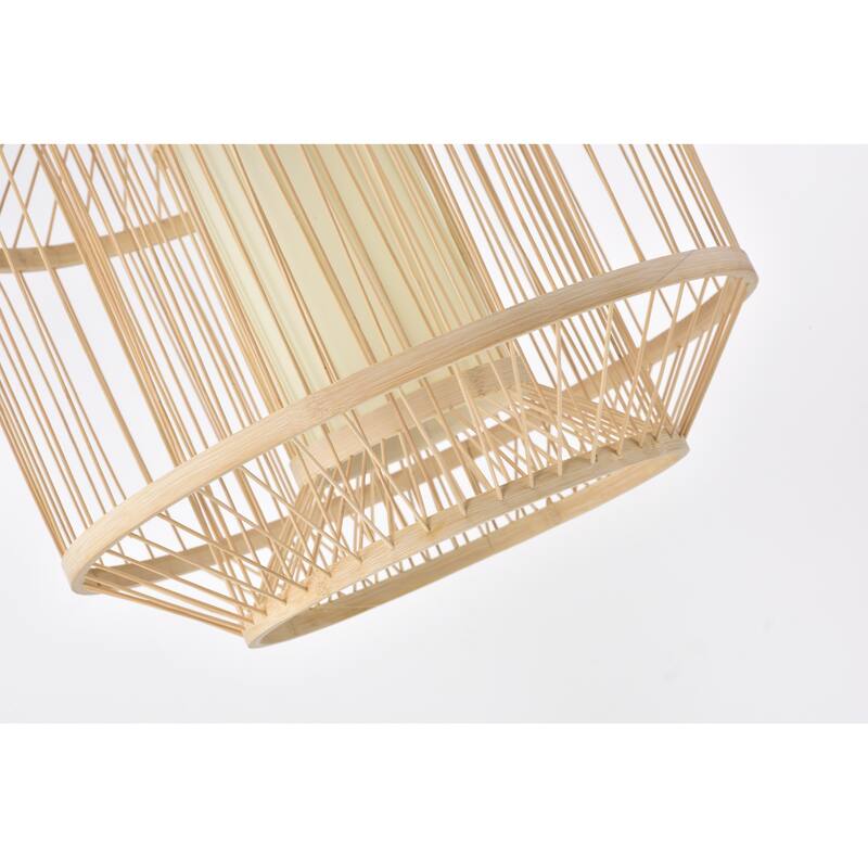 Yvette Natural Wood 1-Light Rattan Cage Pendant Light