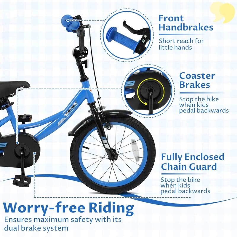 Costway 14" Kids Bike with Removable Training Wheels Adjustable Seat & - See Details