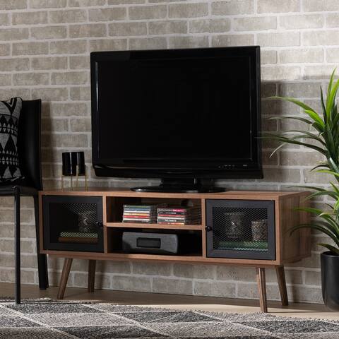 Yuna Mid-Century Modern & Transitional 2-Door Wood TV Stand-Brown