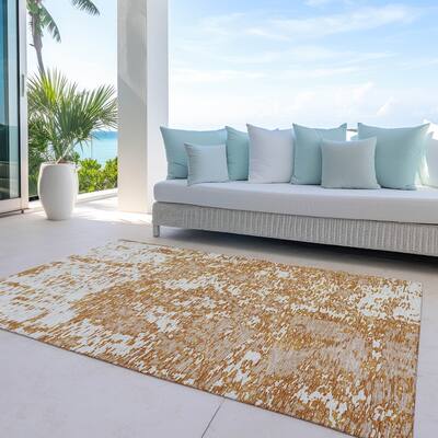 Machine Washable Indoor/ Outdoor Abstract Pixels Chantille Rug