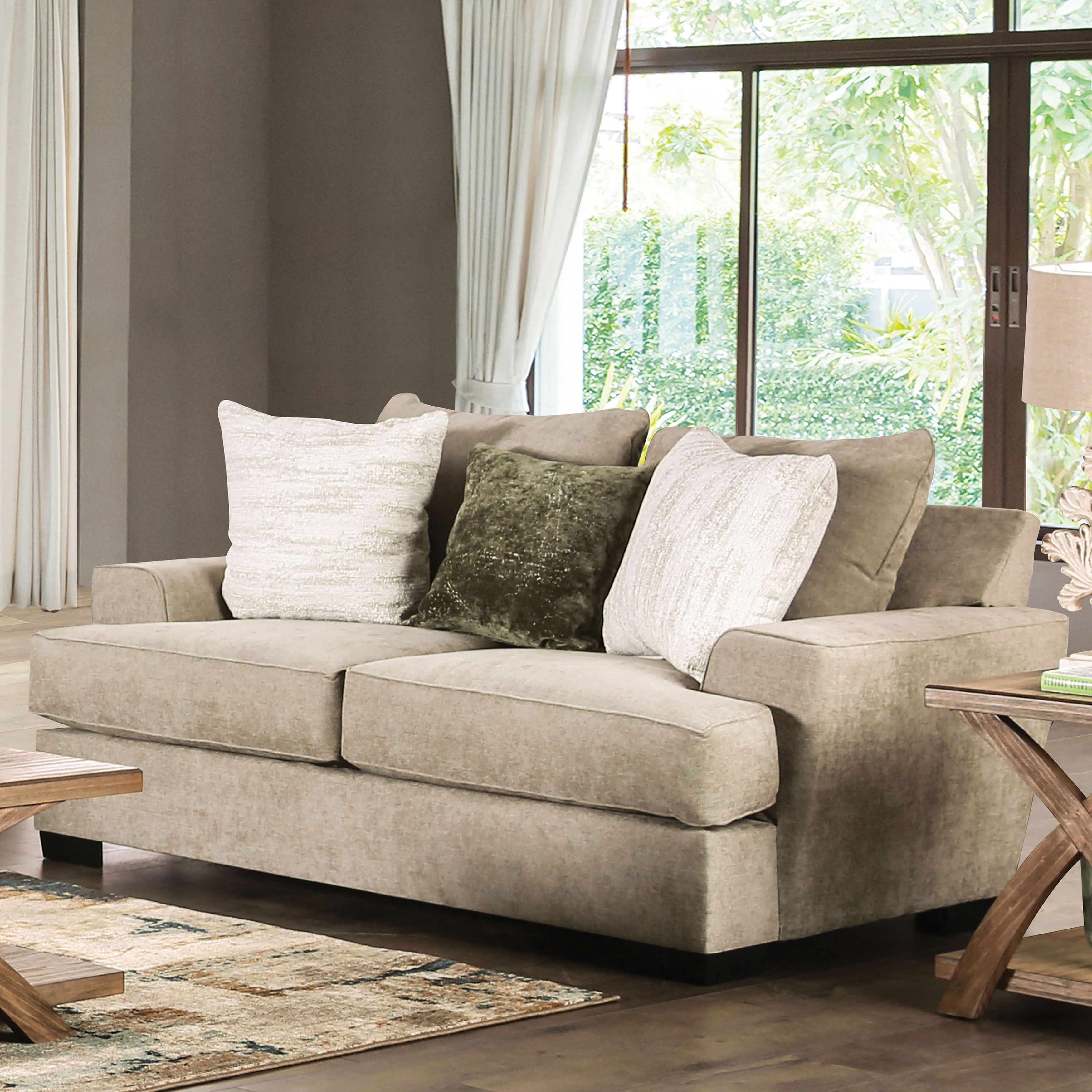 Furniture of America Orra Transitional Fabric Upholstered T Seat Cushion Loveseat