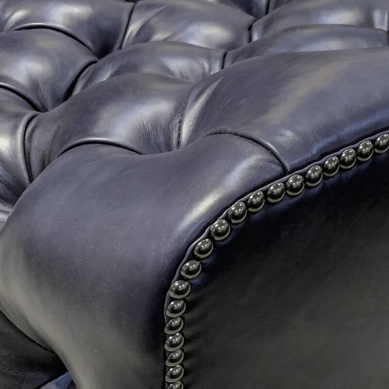 Genuine Leather Swivel Tufted Nailhead Accent Chair Top-grain Leather Lounge Chair and Ottoman Set