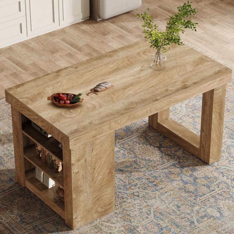 55 Inch Wood Kitchen Island with Storage, Stationary Island Table with Large Worktop for Kitchen, Dining Room, Living Room