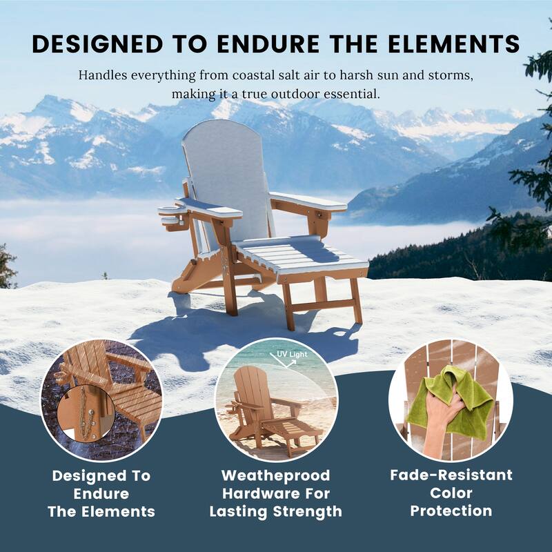 Laguna Outdoor 3-Piece Folding Adjustable Adirondack Chair with Hideaway Ottoman & Round Side Table