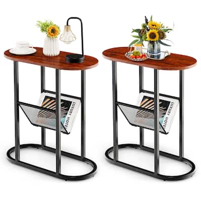 Costway 2 PCS 2-tier Side Table Oval Narrow End Table Nightstand - 23'' x 11'' x 25.5''