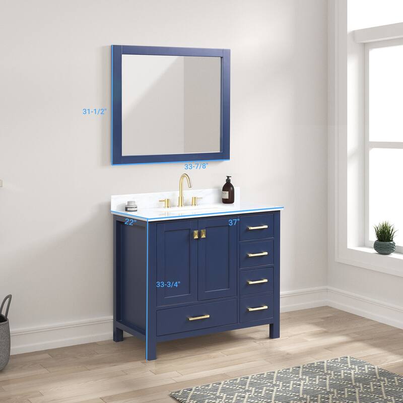 36" Freestanding Bathroom Vanity with Marble Countertop, Undermount Sink with Mirror