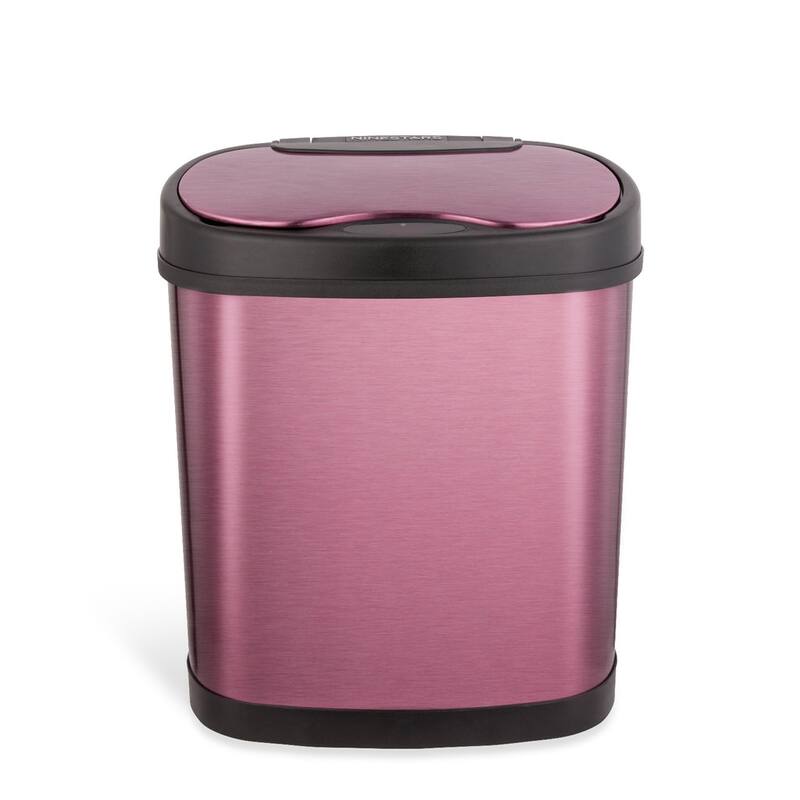 NINESTARS 3.2 Gallon Oval Stainless Steel Motion Sensor Trash Can, Burgundy