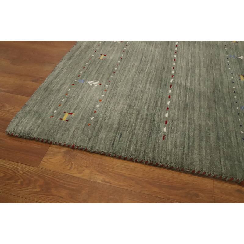 Hand Knotted Oriental 100% Wool Carpet Tribal Animal Pictorial Green Gabbeh Area Rug - 4' 11'' X 3' 0''