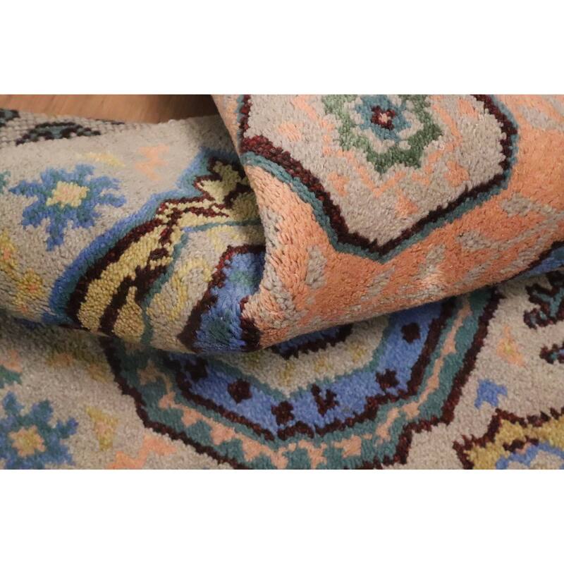 Hand Knotted Oriental 100% Wool Carpet Traditional Geometric Beige & Ivories Kazak Runner Rug - 8' 0'' X 2' 5''