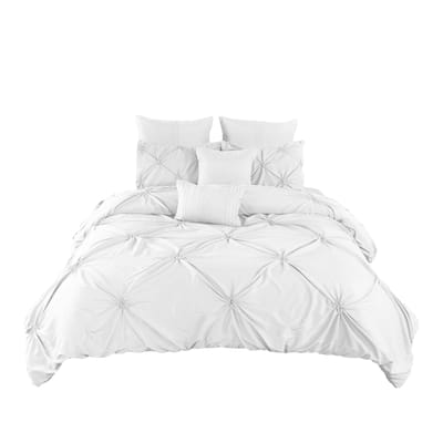 8 Piece Queen Polyester Comforter Set with Diamond Tufting, White