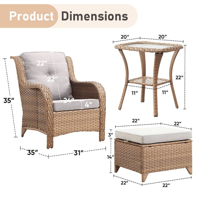 Pocassy 5 Pieces Outdoor Patio Chairs Ottoman Table with Cushion