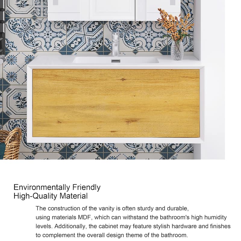 Bathroom Vanity in F.Oak with Integrated Solid Surface Top