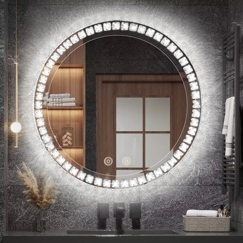 Sparkle Vision LED Dimmable 36" Round Anti-Fog Backlit Bathroom Vanity Mirror - Clear