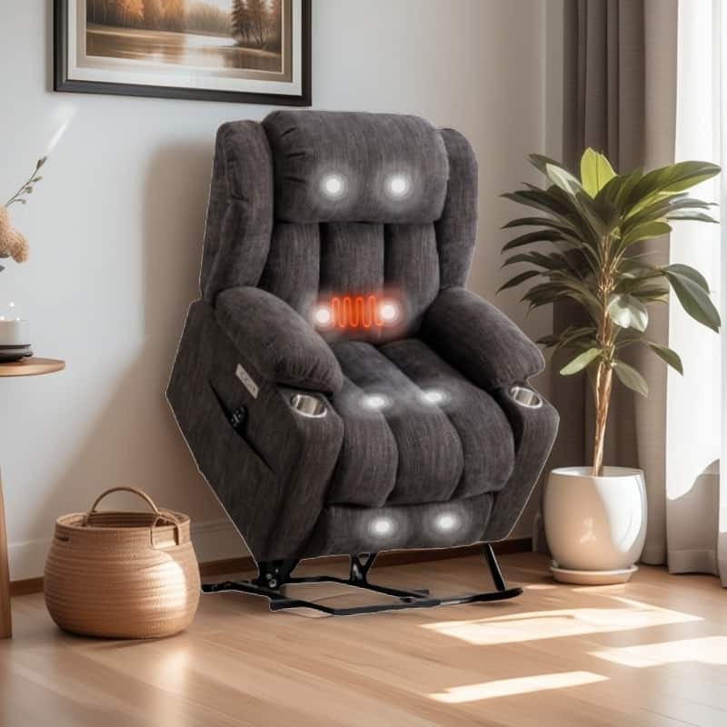 Electric Lift Recliner with Targeted Massage, Lumbar Heating, Dual USB Charging, and Stainless Steel Cup Holders