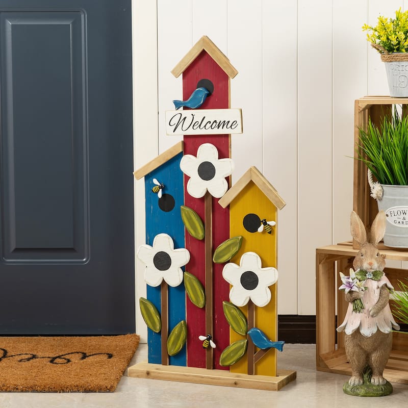 Glitzhome 30"H Detachable Solid Wood Birdhouse Shaped Porch Decor